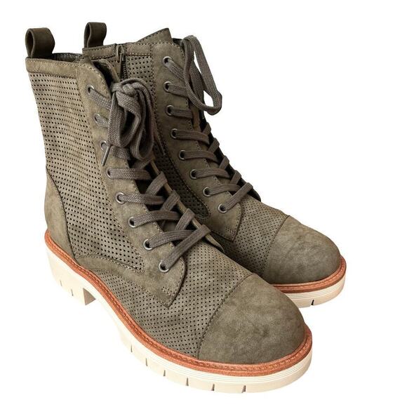 MIA Havenn Kashton Lace Up Combat Boots Size 8.5 Olive Green Perforated Side Zip - Picture 3 of 12